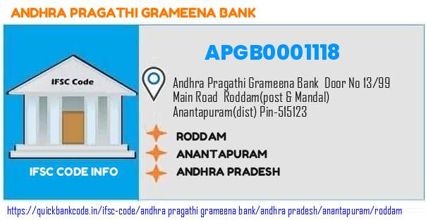 Andhra Pragathi Grameena Bank Roddam APGB0001118 IFSC Code