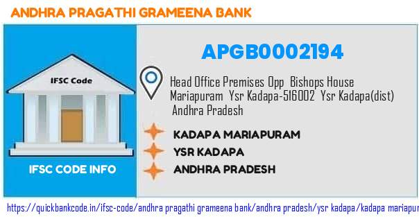 Andhra Pragathi Grameena Bank Kadapa Mariapuram APGB0002194 IFSC Code