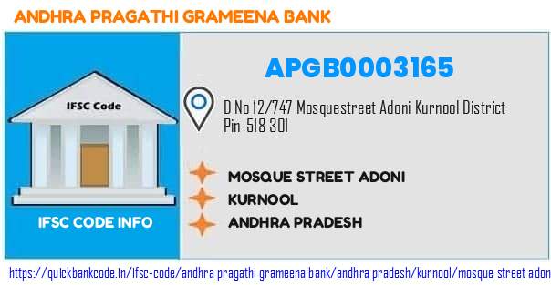 Andhra Pragathi Grameena Bank Mosque Street Adoni APGB0003165 IFSC Code