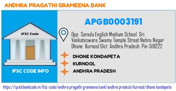 Andhra Pragathi Grameena Bank Dhone Kondapeta APGB0003191 IFSC Code