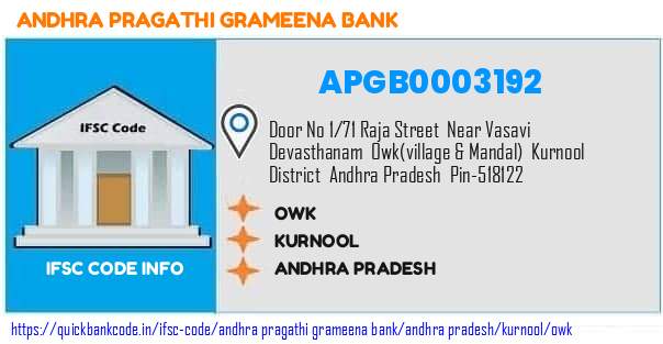 Andhra Pragathi Grameena Bank Owk APGB0003192 IFSC Code