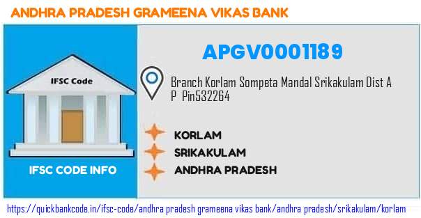 Andhra Pradesh Grameena Vikas Bank Korlam APGV0001189 IFSC Code