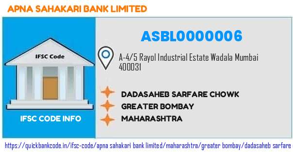 ASBL0000006 Apna Sahakari Bank. DADASAHEB SARFARE CHOWK