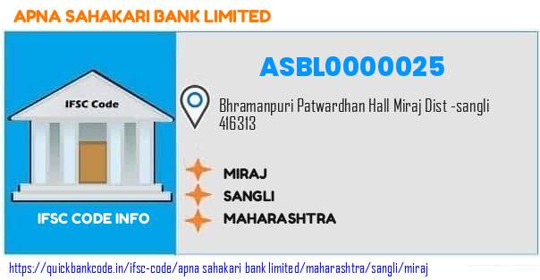 Apna Sahakari Bank Miraj ASBL0000025 IFSC Code