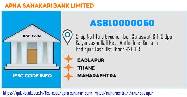 Apna Sahakari Bank Badlapur ASBL0000050 IFSC Code