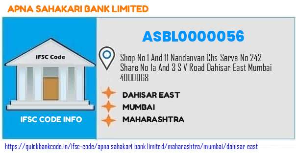 Apna Sahakari Bank Dahisar East ASBL0000056 IFSC Code