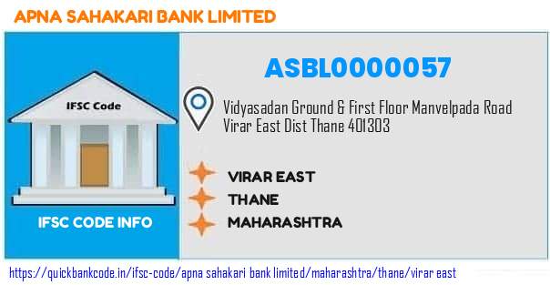 ASBL0000057 Apna Sahakari Bank. VIRAR  EAST