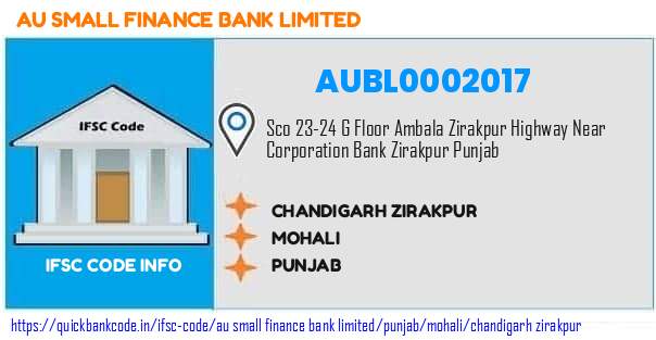 Au Small Finance Bank Chandigarh Zirakpur AUBL0002017 IFSC Code