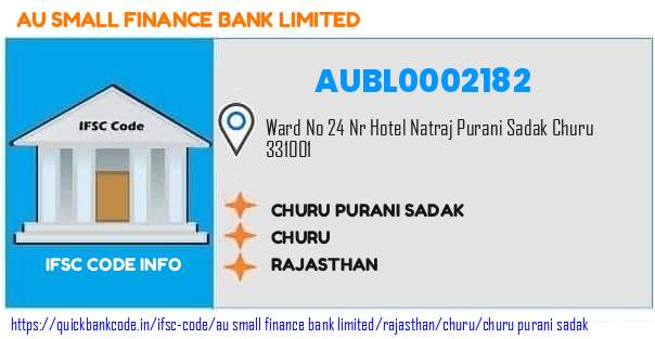 Au Small Finance Bank Churu Purani Sadak AUBL0002182 IFSC Code