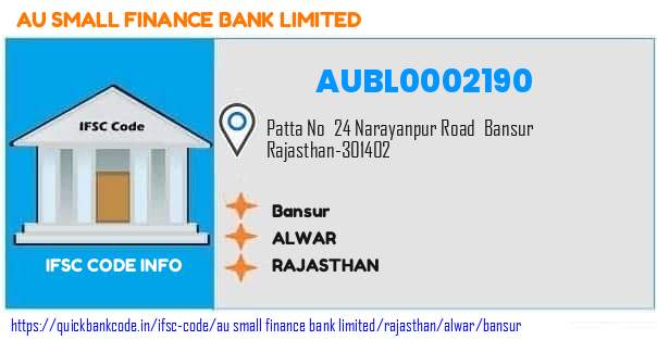 Au Small Finance Bank Bansur AUBL0002190 IFSC Code