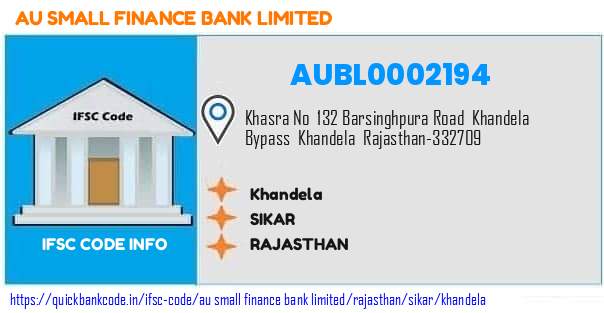 Au Small Finance Bank Khandela AUBL0002194 IFSC Code