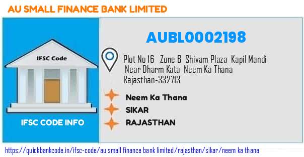 Au Small Finance Bank Neem Ka Thana AUBL0002198 IFSC Code