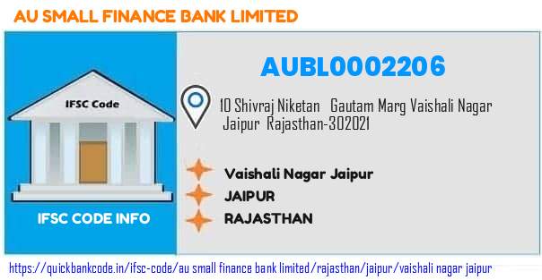 Au Small Finance Bank Vaishali Nagar Jaipur AUBL0002206 IFSC Code