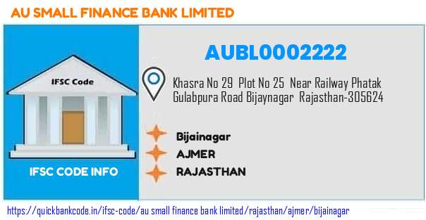 Au Small Finance Bank Bijainagar AUBL0002222 IFSC Code