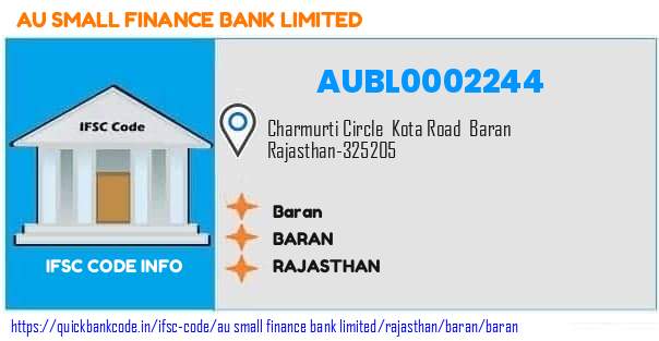 Au Small Finance Bank Baran AUBL0002244 IFSC Code