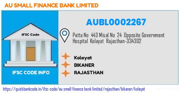 Au Small Finance Bank Kolayat AUBL0002267 IFSC Code