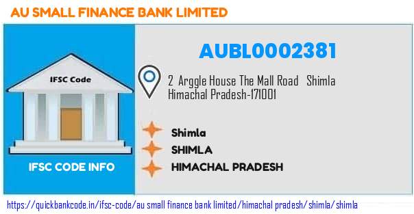 Au Small Finance Bank Shimla AUBL0002381 IFSC Code