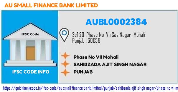 Au Small Finance Bank Phase No Vii Mohali AUBL0002384 IFSC Code