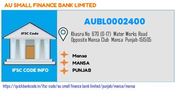Au Small Finance Bank Mansa AUBL0002400 IFSC Code