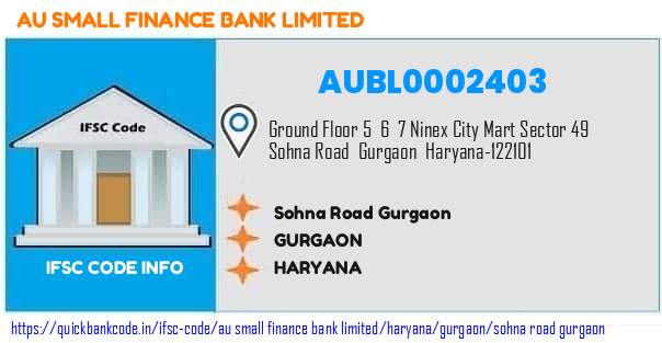 Au Small Finance Bank Sohna Road Gurgaon AUBL0002403 IFSC Code
