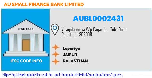 Au Small Finance Bank Laporiya AUBL0002431 IFSC Code