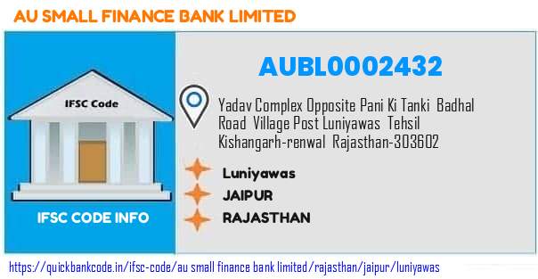 Au Small Finance Bank Luniyawas AUBL0002432 IFSC Code