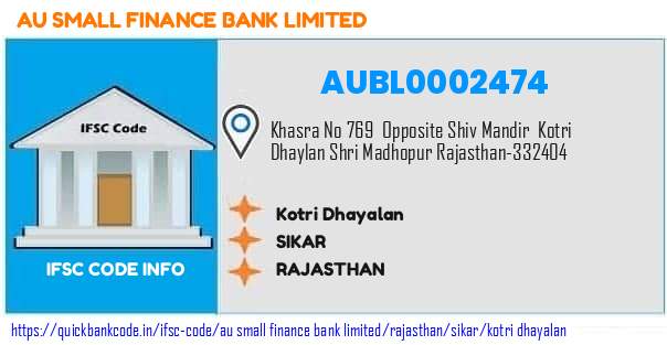 Au Small Finance Bank Kotri Dhayalan AUBL0002474 IFSC Code