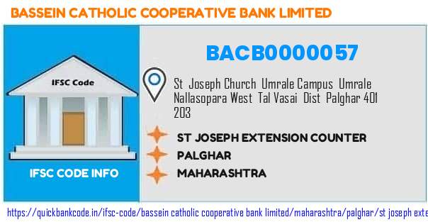 Bassein Catholic Cooperative Bank St Joseph Extension Counter BACB0000057 IFSC Code
