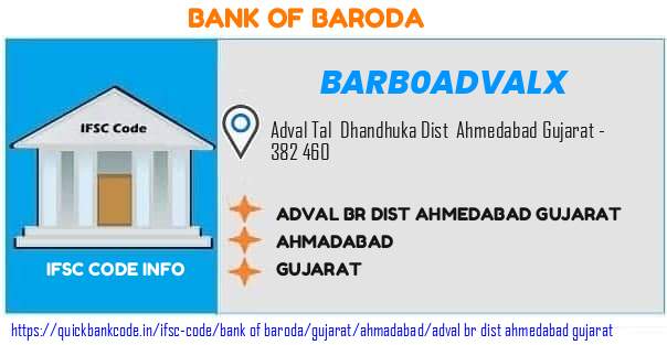 Bank of Baroda Adval Br Dist Ahmedabad Gujarat BARB0ADVALX IFSC Code