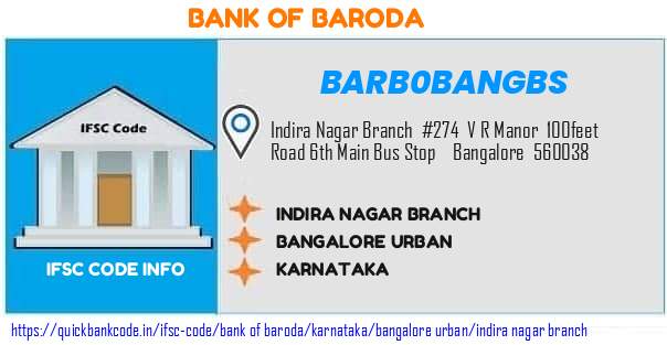 Bank of Baroda Indira Nagar Branch BARB0BANGBS IFSC Code