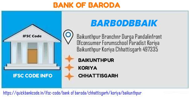 Bank of Baroda Baikunthpur BARB0DBBAIK IFSC Code