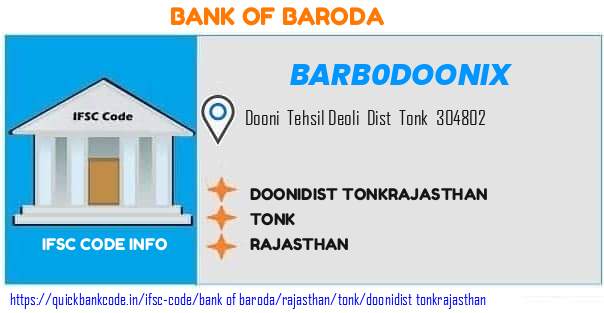 Bank of Baroda Doonidist Tonkrajasthan BARB0DOONIX IFSC Code