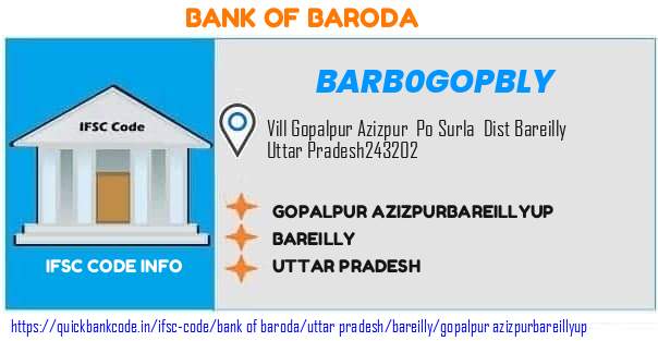 Bank of Baroda Gopalpur Azizpurbareillyup BARB0GOPBLY IFSC Code