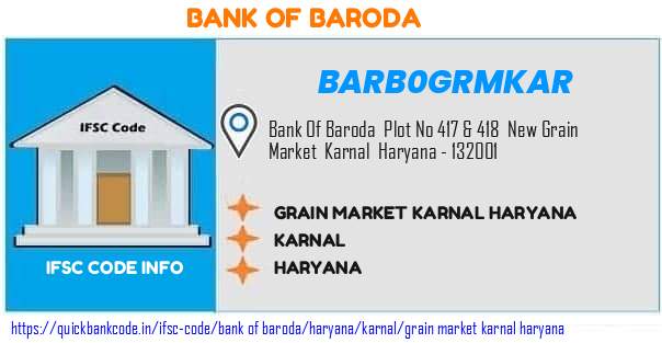 Bank of Baroda Grain Market Karnal Haryana BARB0GRMKAR IFSC Code