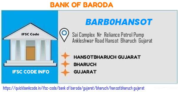 Bank of Baroda Hansotbharuch Gujarat BARB0HANSOT IFSC Code