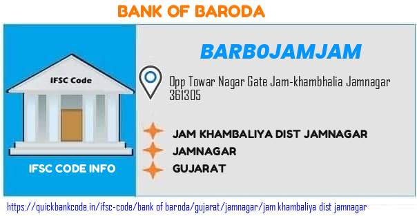 Bank of Baroda Jam Khambaliya Dist Jamnagar BARB0JAMJAM IFSC Code