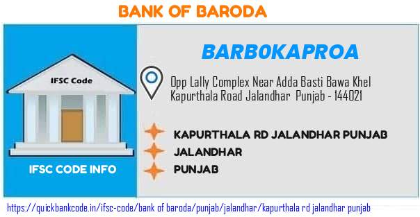 Bank of Baroda Kapurthala Rd Jalandhar Punjab BARB0KAPROA IFSC Code