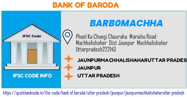Bank of Baroda Jaunpurmachhalishaharuttar Pradesh BARB0MACHHA IFSC Code