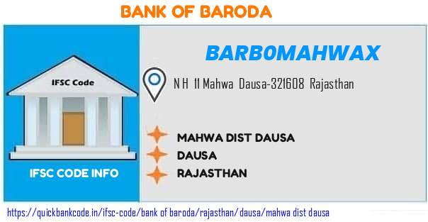Bank of Baroda Mahwa Dist Dausa BARB0MAHWAX IFSC Code