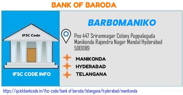 Bank of Baroda Manikonda BARB0MANIKO IFSC Code
