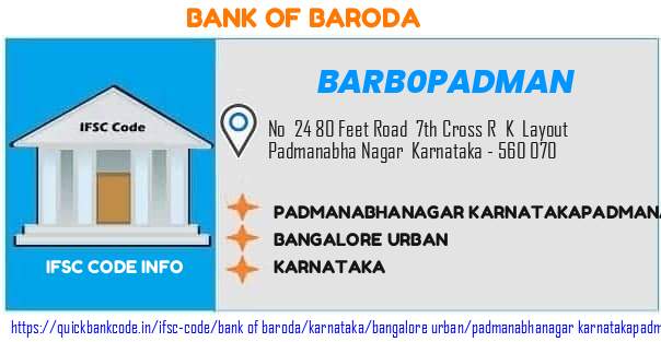 Bank of Baroda Padmanabhanagar Karnatakapadmanabhanagar BARB0PADMAN IFSC Code