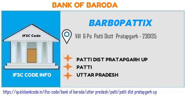 Bank of Baroda Patti Dist Pratapgarh Up BARB0PATTIX IFSC Code