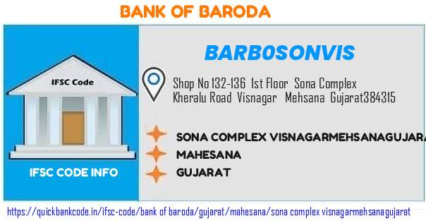 Bank of Baroda Sona Complex Visnagarmehsanagujarat BARB0SONVIS IFSC Code