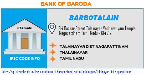 Bank of Baroda Talainayar Dist Nagapattinam BARB0TALAIN IFSC Code