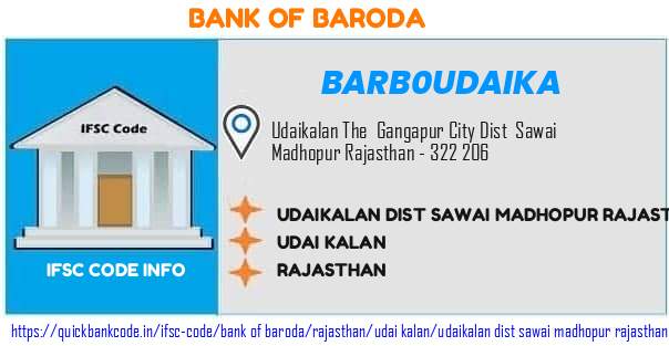 Bank of Baroda Udaikalan Dist Sawai Madhopur Rajasthan BARB0UDAIKA IFSC Code