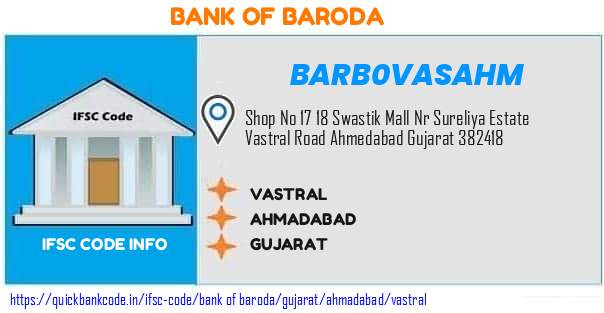 Bank of Baroda Vastral BARB0VASAHM IFSC Code