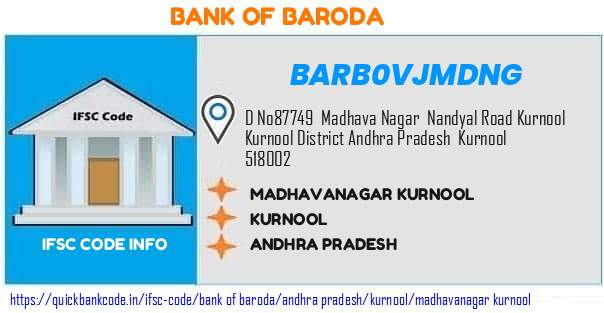 Bank of Baroda Madhavanagar Kurnool BARB0VJMDNG IFSC Code