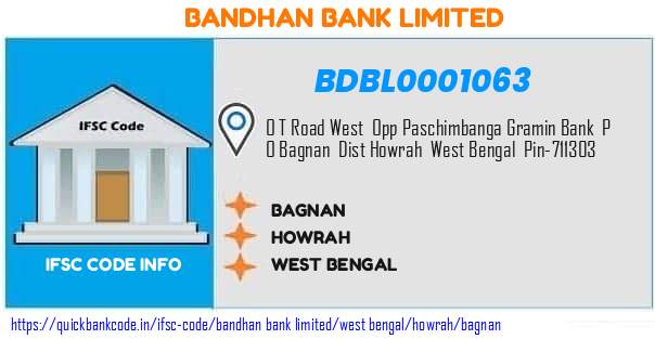 Bandhan Bank Bagnan BDBL0001063 IFSC Code