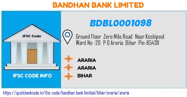 Bandhan Bank Araria BDBL0001098 IFSC Code