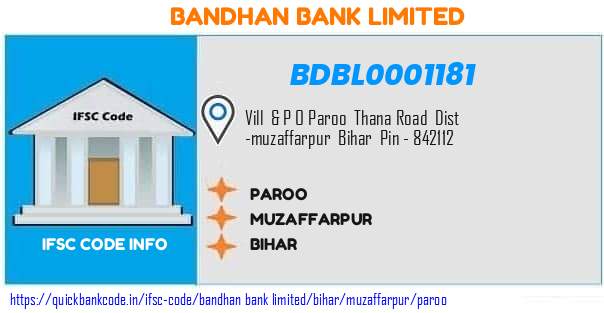 Bandhan Bank Paroo BDBL0001181 IFSC Code